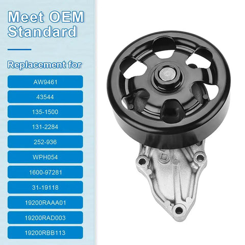 No Sweat Heavy Duty Engine Water Pump With Fresh Cooling Gasket Kit For Acura Tsx Honda Accord Crv Element, showing black pump with aluminum base.