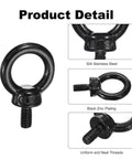 Heavy Duty Lifting Eyebolt Set M6 x 12mm 304 Stainless Steel Shoulder Ring Eyebolt for Lifting and Secure Hanging in Machinery Black Finish 4 Pack Durable Industrial Grade Hardware product detail with stainless steel material, black zinc plating, and uniform threads close-up image.