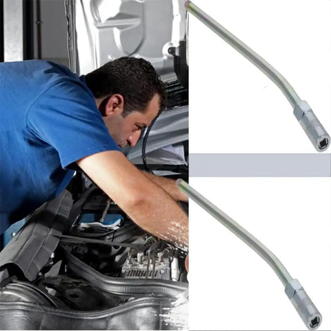 Mechanic using Heavy Duty One Eighth Inch NPT Grease Fitting Extension Tube on vehicle engine, carbon steel construction