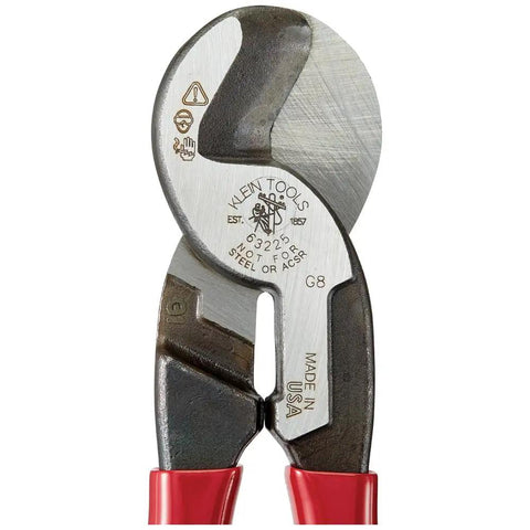 Close-up of the blade on a Beefy 9-Inch High Leverage Cable Cutter For Aluminum Copper And 100-Pair Communications Cable Made In USA