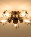 Vintage Industrial 5-Light Bronze Ceiling Light Semi-Flush Mount with painted finish, showing metal fixture and E26 base, bulbs not included.