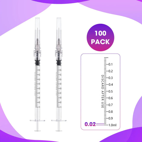 100 Pack 1 Milliliter Syringes With Needle 27 Gauge Half Inch Disposable Luer Lock Syringes For Scientific Lab Use Sterile Individually Wrapped Ready For Pro Grade Precision Dosing In Microbiology Chemistry And General Research, 1ml syringe