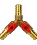 Boss Level Solid Brass 3-Way Ball Valve With 12mm Fitment for water air flow with red handles for easy operation.