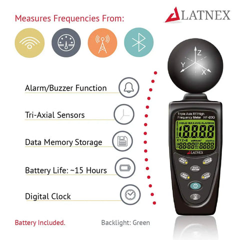 HF B3G Triple Axis RF Analyzer For Home EMF Inspections Detects Emissions From Cell Phones, Cell Towers, Smart Meters, WiFi, Bluetooth And Microwave Sources With Precise uW/cm2 Readings, Beginner Friendly Setup, Free Support device display and features overview