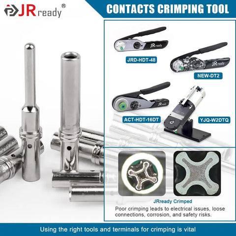 DT Series Connector Contact Kit With 16-20 AWG Terminals And Sockets, 50 Pairs, 13A Max, crimping tools depicted