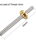 Eight Millimeter Diameter One Hundred Millimeter Lead Screw Rod With Copper Nut For 3D Printer Z Axis, Stainless Steel Lead Screw