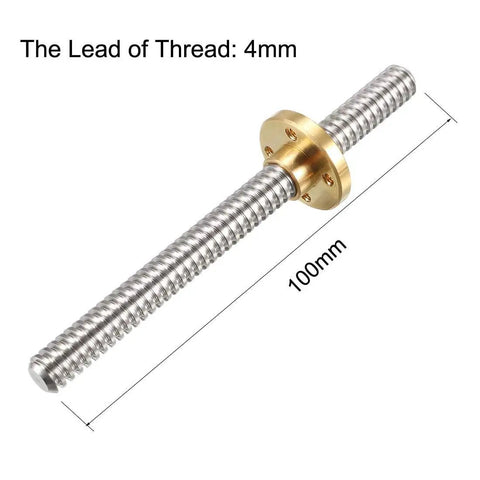 Eight Millimeter Diameter One Hundred Millimeter Lead Screw Rod With Copper Nut For 3D Printer Z Axis, Stainless Steel Lead Screw