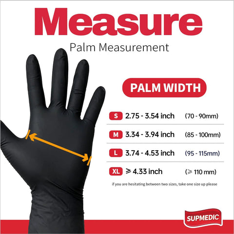 Supmedic black nitrile exam gloves, 5 mil, powder-free, disposable medical gloves, XL, 100 pcs, front view