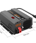 Badass 75 Amp RV Converter Charger compact 75A unit with dimensions, 12V DC power for camper lithium banks.
