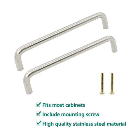 Six Pack Stainless Steel Cabinet Hardware Arched Drawer Pulls 128mm Hole Centers shown with screws included