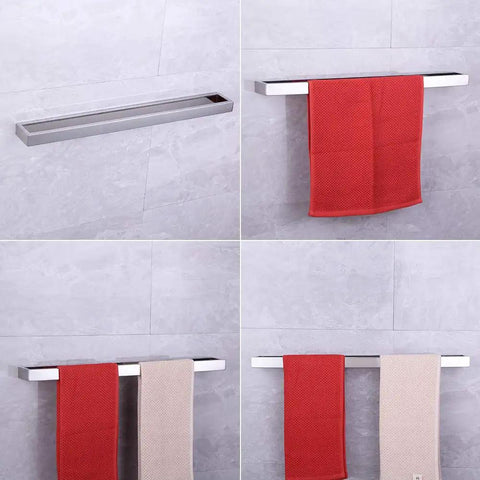 Stainless Steel 24-Inch Towel Bar Wall Mounted Rack For Bathroom Dope Look Premium SUS 304 Polished Finish Rustproof Bathroom Hardware Modern Square Style Strong Towel Rail With Easy Install Sleek Home Upgrade displaying red and beige towels