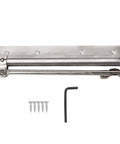 Adjustable Automatic Door Closer Stainless Steel With Auto Force Adjustment shown with installation screws and tool