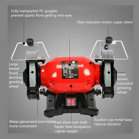 Tough As Nails 8 Inch Dual Wheel Bench Grinder 550W Brushless Motor 2950 RPM with grinding wheels and eye shields.