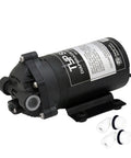 75 GPD Self Priming RO Water Booster Pump For Zero Pressure Reverse Osmosis and Well or Storage Tank, black motor with fittings.