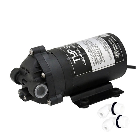 75 GPD Self Priming RO Water Booster Pump For Zero Pressure Reverse Osmosis with durable motor and connectors.