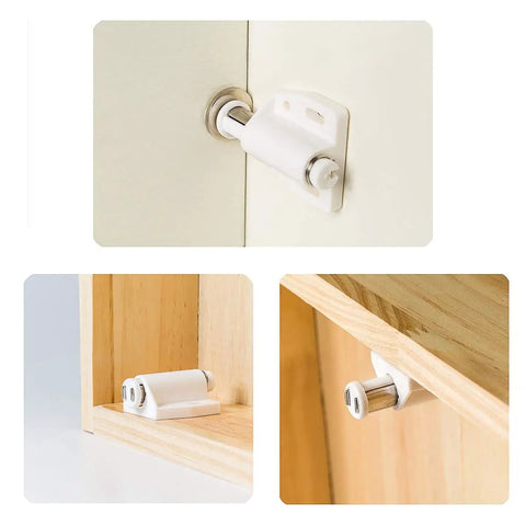 Magnetic Touch Latch 4 Pack For Push Open Cabinet Doors And RV Drawers, Closet And Cupboard Storage, 5 Lb Pull Strength, Ivory White