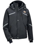 N-Ferno 6466 Workhorse Heavy Duty Winter Work Jacket with insulated quilted sleeves, 500D nylon shell, black, water repellent exterior.