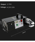 Heavy Duty Electric Terminal Crimping Machine With Nine Precision Dies For Dead Easy Slick Quick Wire Connections And Reliable Cold Crimping Pro Workhorse Setup side view showing control panel and dimensions.