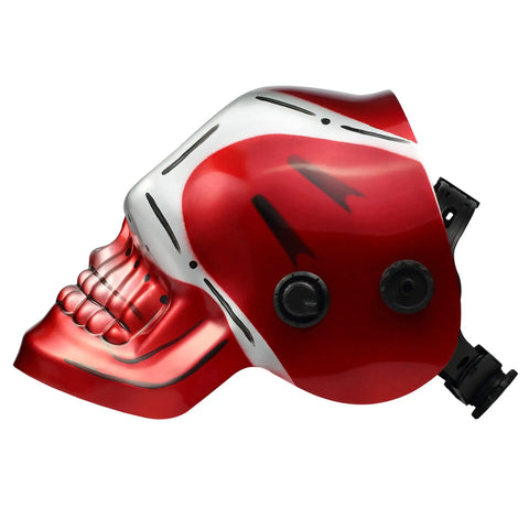 Red and silver Solar Powered Auto Darkening Welding Helmet With Wide Shade 9 To 13 For TIG MIG ARC Welds Dope Graphic Hood