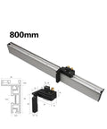 Knockout Precision Aluminum Router Fence With Quick Grip Flip Stop And Pro Miter Gauge Angle Measuring Ruler For Straight Shot Woodworking 450 To 800 Millimeters showing detailed measurements and guide features.