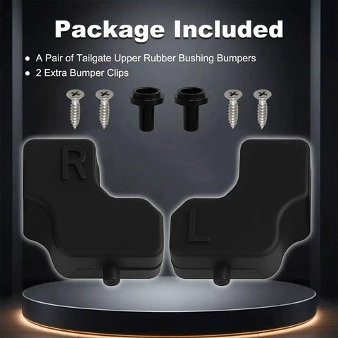 Ford F Series Super Duty Tailgate Upper Rubber Bumper Bushing Kit with screws and clips package on display