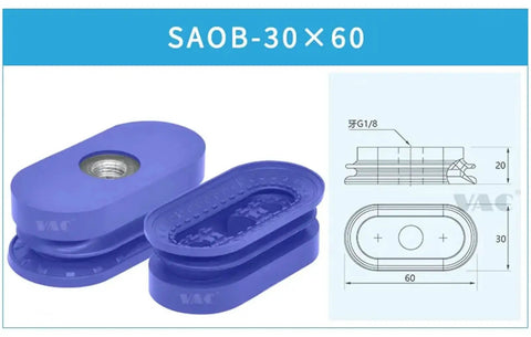 Heavy Duty Industrial Pneumatic Vacuum Sucker Cup For Manipulators 40X80mm Oval Rubber Gripper Pad in blue color.