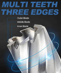 Annular cutter with three-edge design showing outer, middle and inner blades.