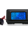 Power Monitor Meter For 110-250V AC 100A Digital Multimeter With Split Current Transformer displaying voltage, current, power readings.