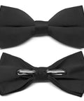 Men's Pre-Tied Clip-On Bow Tie Black Satin Finish With Heavy 1-Inch Clips, Measures 4.5 Inches Across And 2.25 Inches High At Ends, Fits Teens To Adults, Easy Formal Accessory For Weddings, Parties, And Everyday Go-To Sharp Style.