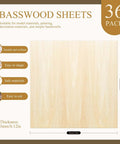 Basswood sheets, 36-pack, 12 x 12 inches, 3 mm thick, unfinished craft wood.