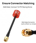 RHCP FPV Antenna for Racing Drones 5.8G 2.3dBi with SMA Male Connector in red ABS radome, close-up of connectors