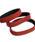 Top Notch Red Rubber Conveyor Belt Wheel With Transverse Grooves For High Speed Card Feeder Counting Right Hand Bevel Pinion Gears Built Tough With Grippy Rib Surface 360X30X7MM, showing three rubber wheels with ribbed grooves.