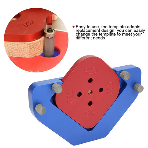Heavy Duty Aluminum Alloy Router Template With Round Arc Positioning And Angle Guide Built Damn Tough For Woodworking, showing replaceable radius plates.