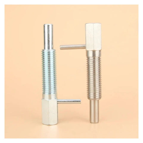 Heavy Duty Retractable Index Plunger Bolt With A Slick L Handle And Rock Solid Lock Design For Long Stroke Machine Tools Offering Smooth Pull And Zero Play, showcasing two types side by side.