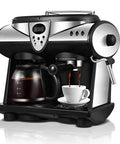American And Italian Style Two Flavor Espresso Machine With Dual Pumps And Dual Boilers for Cappuccino visible with coffee cup