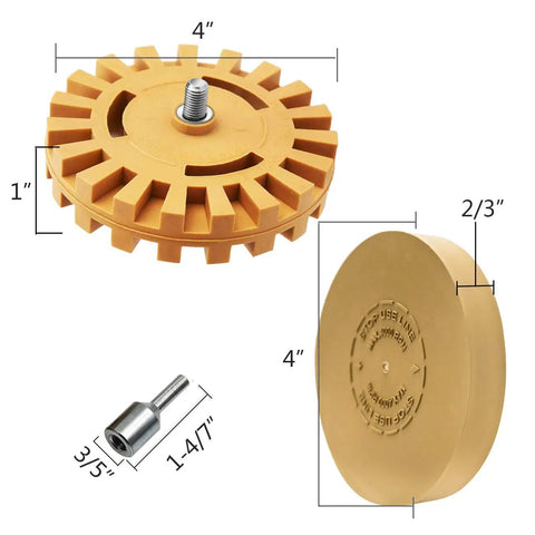 Pro Grade Eraser Wheel Decal Remover Kit For Cars And RVs includes rubber wheel and drill adapter close-up