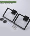 2 Pack Matte Black Stainless Steel Towel Ring And Shower Towel Hanger Set For Bathroom Wall Mount Lavatory Rustproof