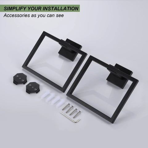2 Pack Matte Black Stainless Steel Towel Ring And Shower Towel Hanger Set For Bathroom Wall Mount Lavatory Rustproof