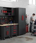Heavy Duty Garage Storage Cabinet Set For Tool Organization 6 Piece System With Steel Cabinets Rolling Drawers 52 Inch Workbenches