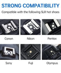 Hot shoe compatibility chart for CT-16 Wireless Radio Flash Trigger Kit for Canon, Nikon, Pentax, Sony, Fuji, Olympus DSLRs.