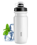 On The Go 550ml Leak Proof Bike Water Bottle with Hands Free Bite Valve shown with ice and mint for cooling effect, 7.5x2.6 inches.
