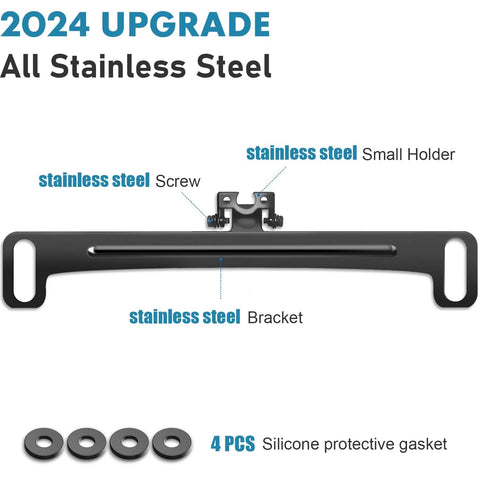 Universal Car Rear View Camera License Plate Bracket Mount With Upgraded Full Stainless Steel Construction parts layout