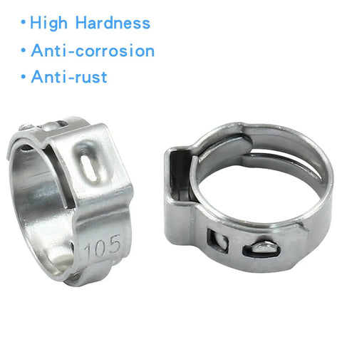 50 Pcs Single Ear Hose Clamps Set 8.8mm 10.5mm Stainless Steel 304 Pinch Clamps for Hoses and Automotive