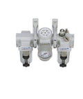 All-In-One Pneumatic Air Filter Regulator Lubricator Combo With Three-Eighths Inch NPT, Metal Bowl, Sight Glass, Manual Drain, Bracket, And Gauge