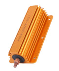 Heavy Duty 200W 8 Ohm High Power Resistor With Rugged Aluminum Housing And Mounting Holes, Industrial Grade Electrical Component For Power Supplies And Audio Equipment, Durable And Reliable. Orange aluminum housed resistor with mounting holes