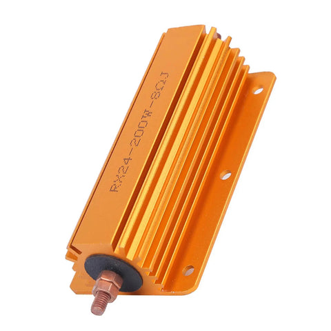 Heavy Duty 200W 8 Ohm High Power Resistor With Rugged Aluminum Housing And Mounting Holes, Industrial Grade Electrical Component For Power Supplies And Audio Equipment, Durable And Reliable. Orange aluminum housed resistor with mounting holes