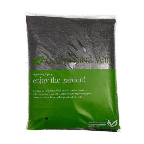 Heavy Duty 8x10 Foot Garden Weed Barrier Fabric With 3 Oz Woven Polyethylene Ground Cover packaged in clear wrapping with branding