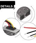 Heavy DC To DC Step Up Converter Boosts 12V Or 24V Straight To 48V Output At 5A IP68 Waterproof connection details with wires.