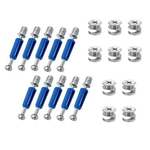 Cam Lock Fasteners 2 Set For Cabinet And Wardrobe Repair Kit with multi-size nuts bolts and blue cam locks displayed