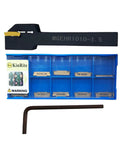 Three Eighths Inch Grooving Tool Holder Set With MGMN150 Inserts MGEHR1010 1.5, blue case, and L3 wrench displayed